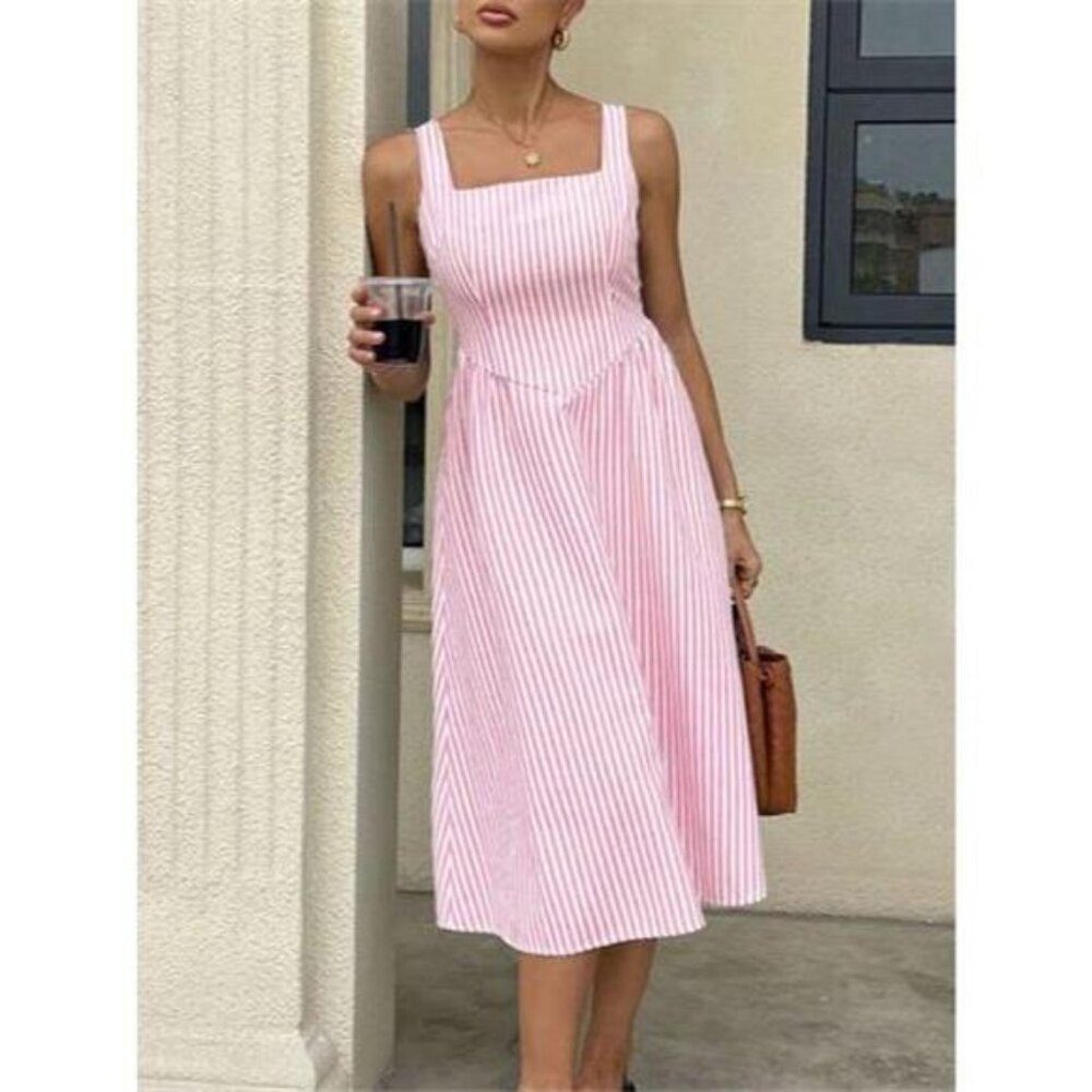 Striped Square Neck Midi Dress